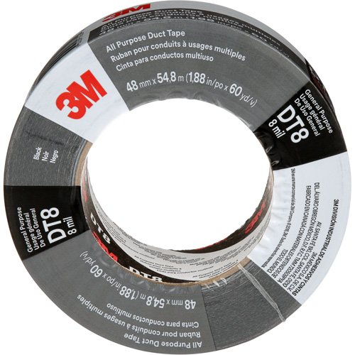 DT8 All-Purpose Duct Tape, 8 mils, Black, 48 mm (2") x 55 m (180') Maritime Industrial Rubber