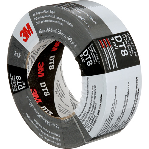 DT8 All-Purpose Duct Tape, 8 mils, Black, 48 mm (2") x 55 m (180') Maritime Industrial Rubber