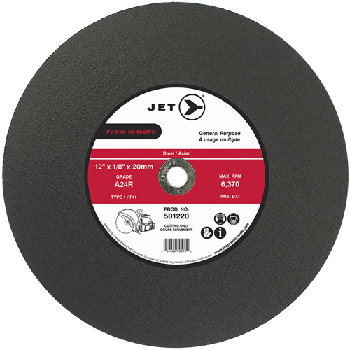 POWER ABRASIVE&reg; Cut-Off Wheel, 12" x 1/8", 20 mm Arbor, Type 1, 6370 RPM Maritime Industrial Rubber