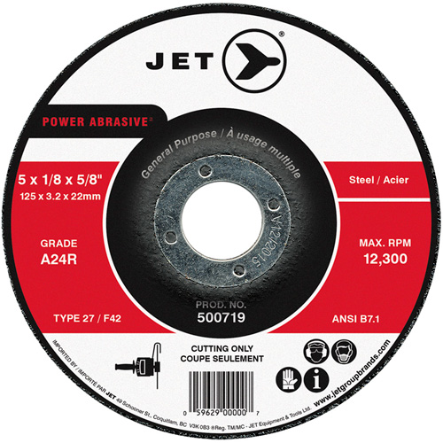 Power Abrasive Cut-Off Wheel, 5" x 1/8", 7/8" Arbor, Type 27, 12300 RPM Maritime Industrial Rubber