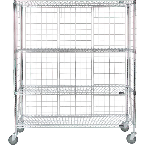 Enclosed Wire Shelf Cart, Chrome Plated, 60" x 69" x 24", 800 lbs. Capacity Maritime Industrial Rubber