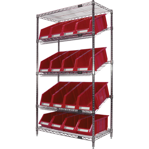 Slanted Wire Shelf with Bins, 5 Tiers, 36" W x 63" H x 18" D Maritime Industrial Rubber