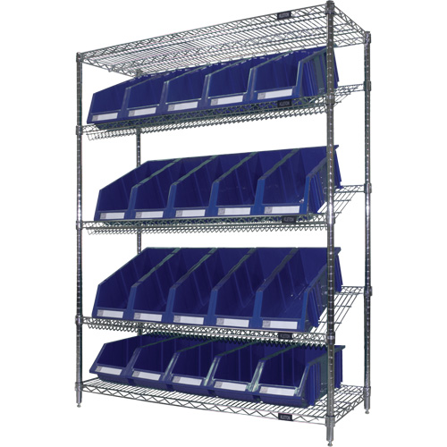 Slanted Wire Shelf with Bins, 5 Tiers, 48" W x 63" H x 18" D Maritime Industrial Rubber