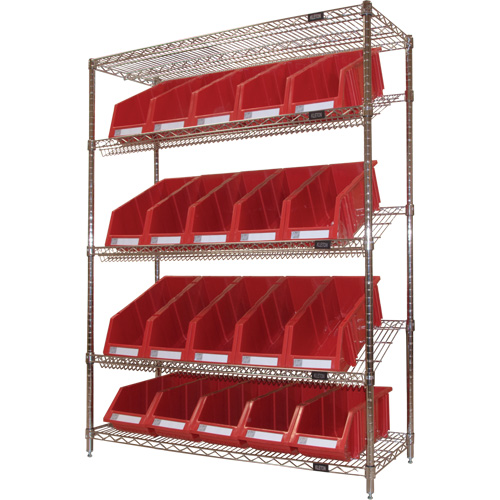 Slanted Wire Shelf with Bins, 5 Tiers, 48" W x 63" H x 18" D Maritime Industrial Rubber