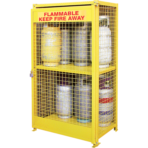 Gas Cylinder Cabinets, 12 Cylinder Capacity, 44" W x 30" D x 74" H, Yellow Maritime Industrial Rubber