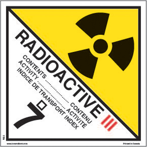 &eacute;tiquettes d'exp&eacute;dition TMD, Classe 7, Radioactif III, Vinyle Maritime Industrial Rubber