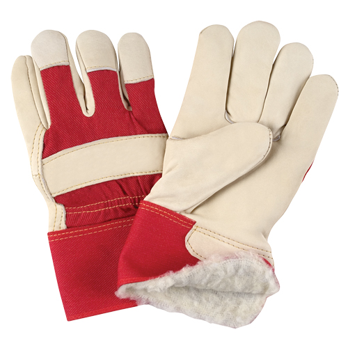 Red & White Premium Winter-Lined Fitters Gloves, Large, Grain Cowhide Palm, Boa Inner Lining Maritime Industrial Rubber