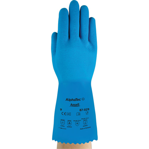 AlphaTec&reg; 87-029 Gloves, Size Small/7, 12" L, Rubber Latex, Nylon Inner Lining, 50-mil Maritime Industrial Rubber