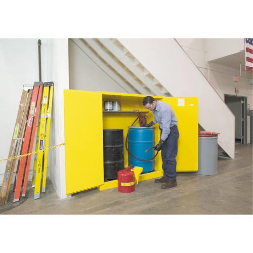 Sure-Grip&reg; EX Vertical Drum Storage Cabinets, 110 US gal. Cap., 2 Drums, Yellow Maritime Industrial Rubber