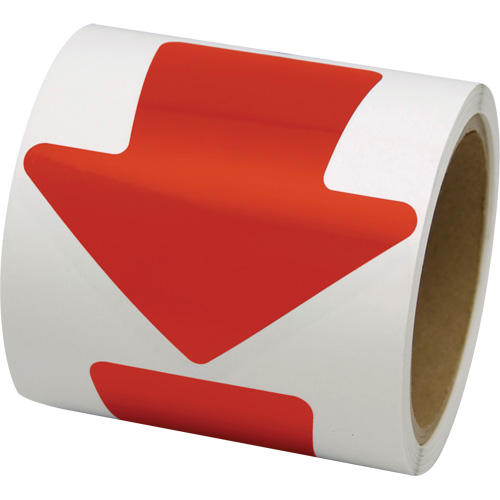 Coloured Floor Marking Decals, Arrow, 4" L x 4" W, Red, Vinyl Maritime Industrial Rubber