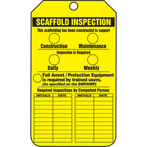 &eacute;tiquettes de s&eacute;curit&eacute; d'inspection et de contr&ocirc;le de l'&eacute;tat de l'&eacute;quipement, Papier cartonn&eacute;, 3-1/8" la x 5-7/8" h, Anglais Maritime Industrial Rubber