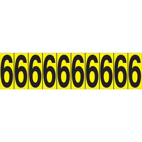 Rep&egrave;res adh&eacute;sifs &agrave; chiffres individuels, 6, 1-15/16" h, Noir sur jaune Maritime Industrial Rubber