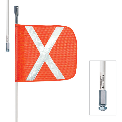 Safety Whip&reg; Heavy-Duty Whips, Threaded Mount, 3' High, Orange Maritime Industrial Rubber