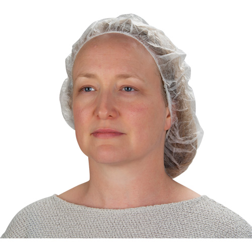 Bonnets bouffants non tiss&eacute;s, Polypropyl&egrave;ne, 21"/Grand, Blanc Maritime Industrial Rubber