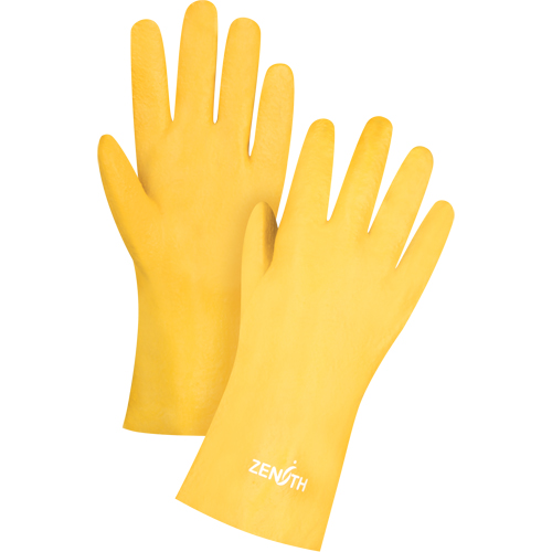 Gants &agrave; fini rugueux et r&eacute;sistants aux produits chimiques, Taille 9, 12" lo, PVC, Doublure en Interlock, 47-mil Maritime Industrial Rubber
