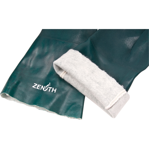 Double Dipped Green Gloves, 14" L, PVC, Cotton Jersey Inner Lining, 70-mil Maritime Industrial Rubber