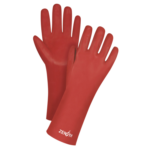 Red Smooth-Finish Chemical-Resistant Gloves, Size 9, 14" L, PVC, Interlock Inner Lining, 47-mil Maritime Industrial Rubber