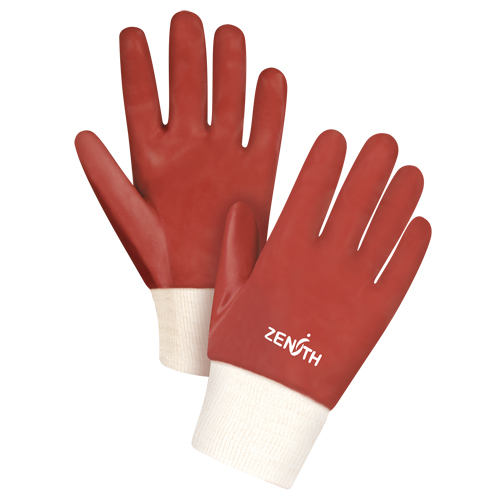 Red Smooth-Finish Chemical-Resistant Gloves, Size Large/9, 10" L, PVC, Interlock Inner Lining, 47-mil Maritime Industrial Rubber