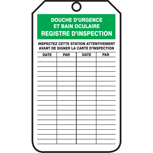 &eacute;tiquettes de s&eacute;curit&eacute; d'inspection et de contr&ocirc;le de l'&eacute;tat de l'&eacute;quipement, Papier cartonn&eacute;, 3-1/8" la x 5-7/8" h, Français Maritime Industrial Rubber