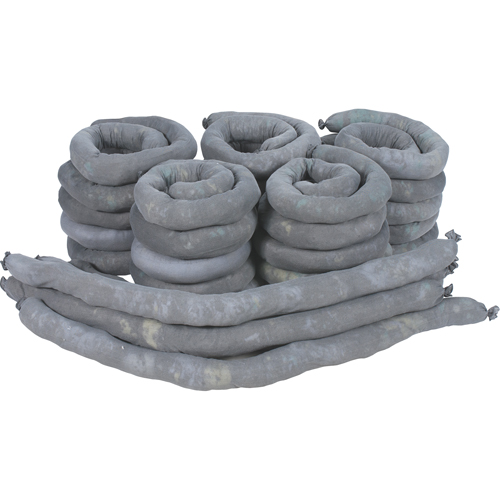 Remblais tubulaires absorbants, Universel, Absorption 50 gal., 3" la x 4' lo, Pqt de 30 Maritime Industrial Rubber