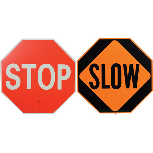 Double-Sided "Stop/Slow" Traffic Control Sign, Plastic, Bolt-On Maritime Industrial Rubber