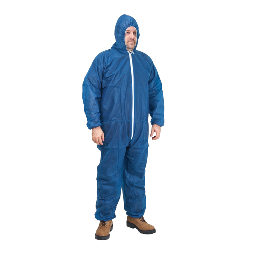 Hooded Coveralls, Medium, Blue, Polypropylene Maritime Industrial Rubber