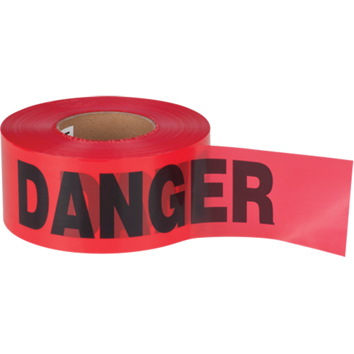 Ruban pour barricade Danger, Bilingue, 3" la x 1000' lo, 1,5 mil, Noir/rouge Maritime Industrial Rubber