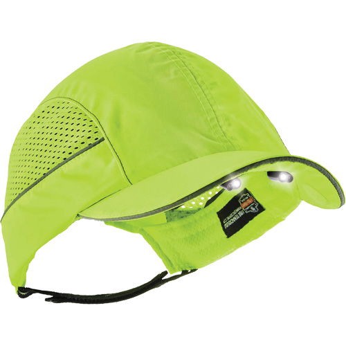 Skullerz&reg; 8960 Short Brim Bump Cap with LED Lighting, High Visibility Lime Green Maritime Industrial Rubber