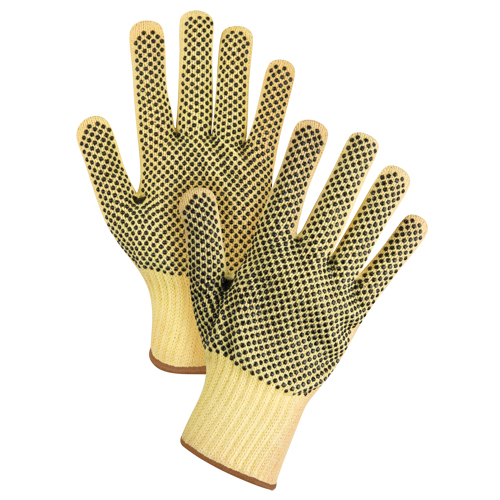 Gants tricot&eacute;s deux c&ocirc;t&eacute;s, sans couture, &agrave; pois, Taille Grand/9, Calibre 7, Rev&ecirc;tement PVC, Enveloppe en Kevlar, ASTM ANSI niveau A2/EN 388 niveau 3 Maritime Industrial Rubber