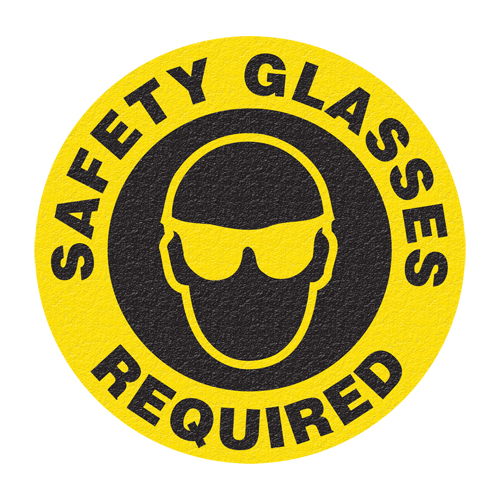 "Safety Glasses" Floor Sign, Adhesive, English with Pictogram Maritime Industrial Rubber