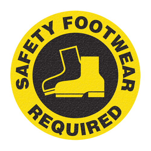 "Safety Footwear" Floor Sign, Adhesive, English with Pictogram Maritime Industrial Rubber