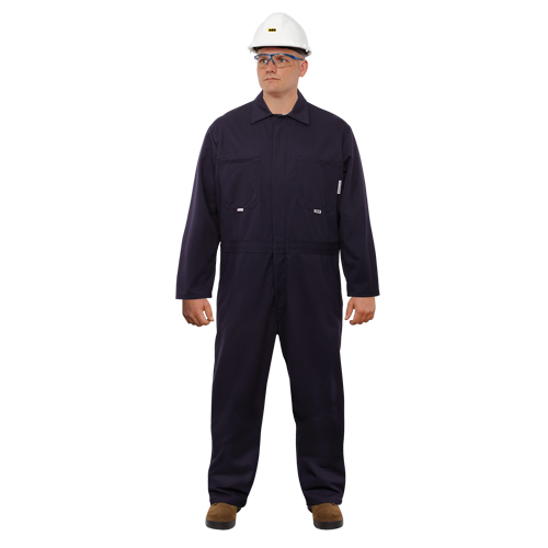 UltraSoft&reg; Arc Flash & FR Coveralls, Size 46, Navy Blue, 12.4 cal/cm2 Maritime Industrial Rubber