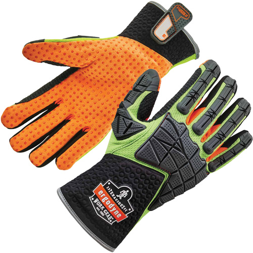 ProFlex&reg; 925F(X) Dorsal Impact-Reducing Gloves, Small, Split Leather Palm, Slip-On Cuff Maritime Industrial Rubber