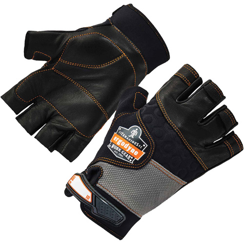 Gants demi-doigts en cuir r&eacute;duisant les impacts ProFlex 901, Petit, Paume en Cuir fleur, Poignet Boucle et crochet Maritime Industrial Rubber