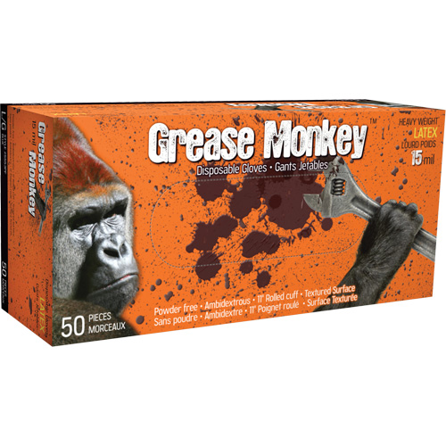 Grease Monkey&reg; Gloves, Medium, Latex, 15-mil, Powder-Free, Blue Maritime Industrial Rubber