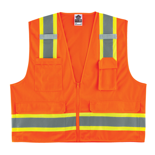 GloWear&reg; 8248Z Two-Tone Surveyors Vest, High Visibility Orange, Medium/Small, Polyester Maritime Industrial Rubber