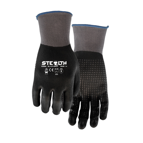 Gants 395 Stealth Blackbird, 11/2T-Grand, R&ecirc;vetement Mousse de nitrile, Calibre 15, Enveloppe en Nylon Maritime Industrial Rubber