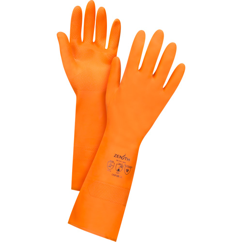 Orange Chemical-Resistant Gloves, Size 7, 13" L, Latex, Flock-Lined Inner Lining, 28-mil Maritime Industrial Rubber