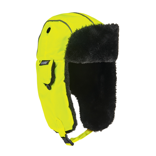 N-Ferno&reg; 6802 Classic Trapper Hat, Synthetic Fur Lining, Medium/Small, High-Visibility Lime Green Maritime Industrial Rubber