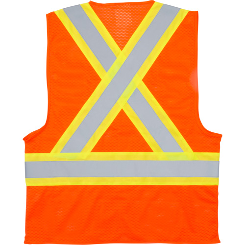 Traffic Safety Vest, High Visibility Orange, Medium, Polyester Maritime Industrial Rubber