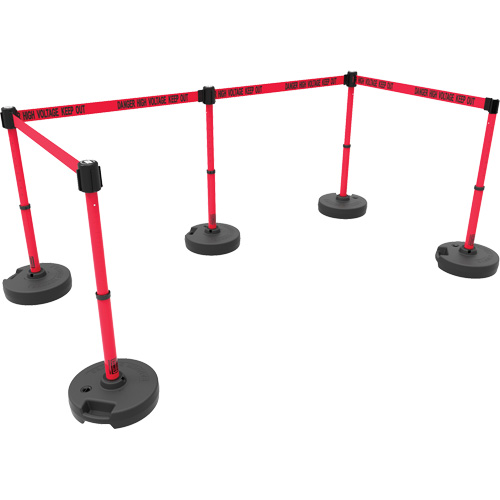 Ensemble de cinq montants pour barri&egrave;re PLUS, Plastique, 42" h, Ruban Rouge, Longueur du ruban 15' Maritime Industrial Rubber