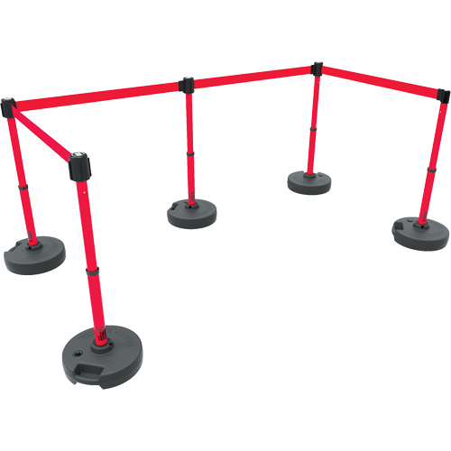 Ensemble de cinq montants pour barri&egrave;re PLUS, Plastique, 42" h, Ruban Rouge, Longueur du ruban 15' Maritime Industrial Rubber