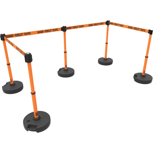 Ensemble de cinq montants pour barri&egrave;re PLUS, Plastique, 42" h, Ruban Orange, Longueur du ruban 15' Maritime Industrial Rubber