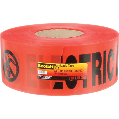 Scotch&reg; Buried Barricade Tape, English, 3" W x 1000' L, 4 mils, Black on Red Maritime Industrial Rubber