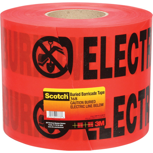Scotch&reg; Buried Barricade Tape, English, 6" W x 1000' L, 4 mils, Black on Red Maritime Industrial Rubber
