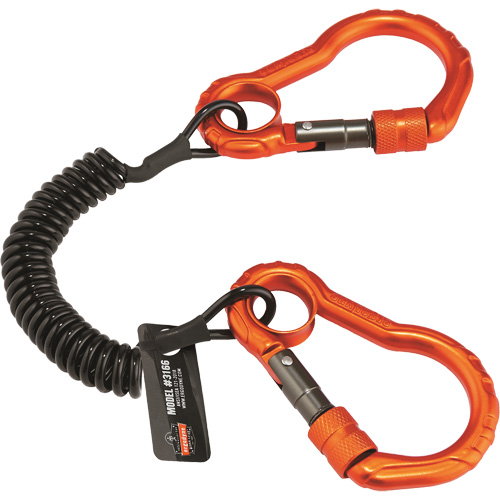 Squids&reg; 3166 Tool Lanyard, Coil, Dual Carabiner Maritime Industrial Rubber