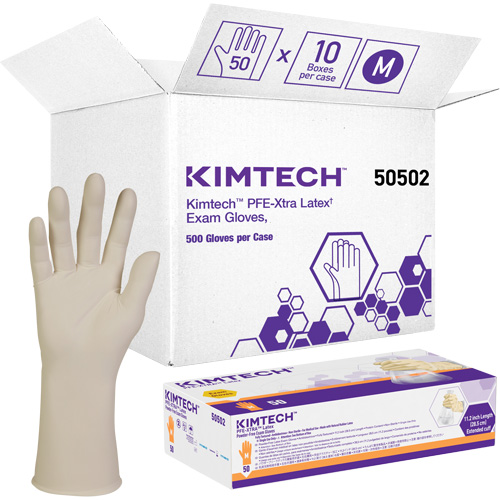 Gants m&eacute;dicaux Kimtech XTRA-PFE, Moyen, Latex, 6 mils, Sans poudre, Blanc, Classe 2 Maritime Industrial Rubber