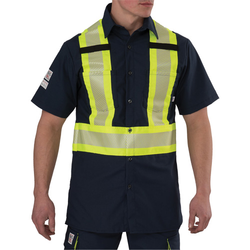 Chemise &agrave; manches courtes haute visibilit&eacute; r&eacute;sistant &agrave; la d&eacute;chirure, Polyester, Moyen (grande taille), Bleu marin Maritime Industrial Rubber
