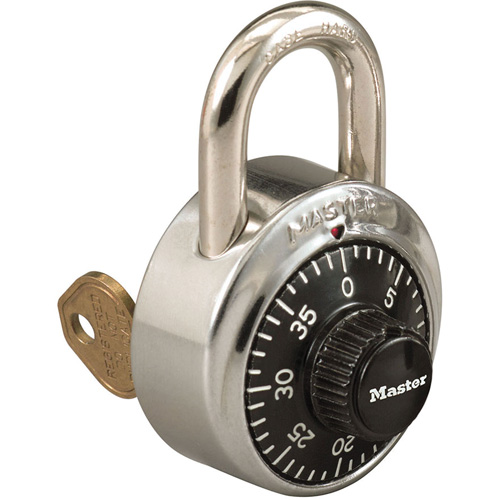 Combination Padlock, Black/Silver, Stainless Steel, 1-7/8" Width Maritime Industrial Rubber