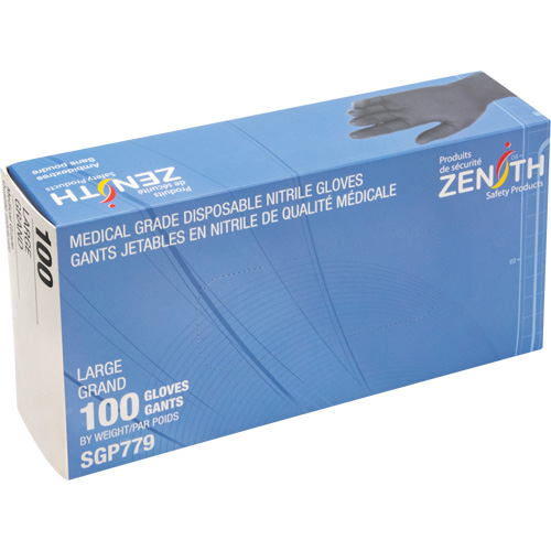 Gants jetables de calibre m&eacute;dical r&eacute;sistants &agrave; la perforation, Grand, Nitrile, 5 mils, Sans poudre, Noir, Classe 2 Maritime Industrial Rubber